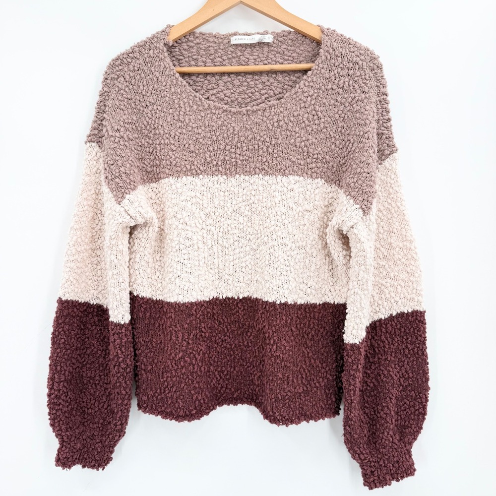 Altar'd State Colorblock Popcorn Knit Sweater Small Fall Cozy Chunky Knit Casual